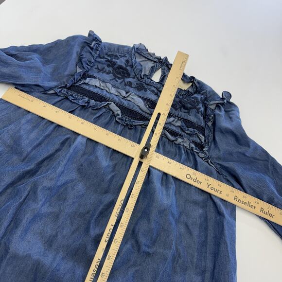 Kate‎ Spade Dress Womens XS Denim Broome Street Embroidered Indigo Boho Ruffle - Picture 8 of 9